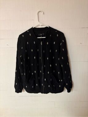 Mossimo Black Embroidered Bomber Jacket Lightweight Large
